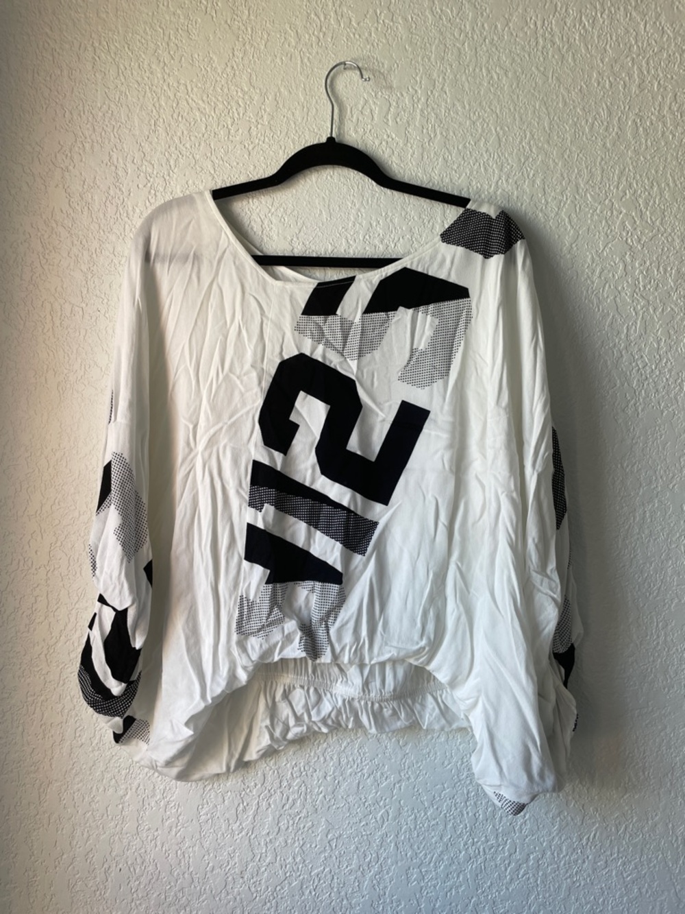 White Graphic Dolman Sleeve Women's Top